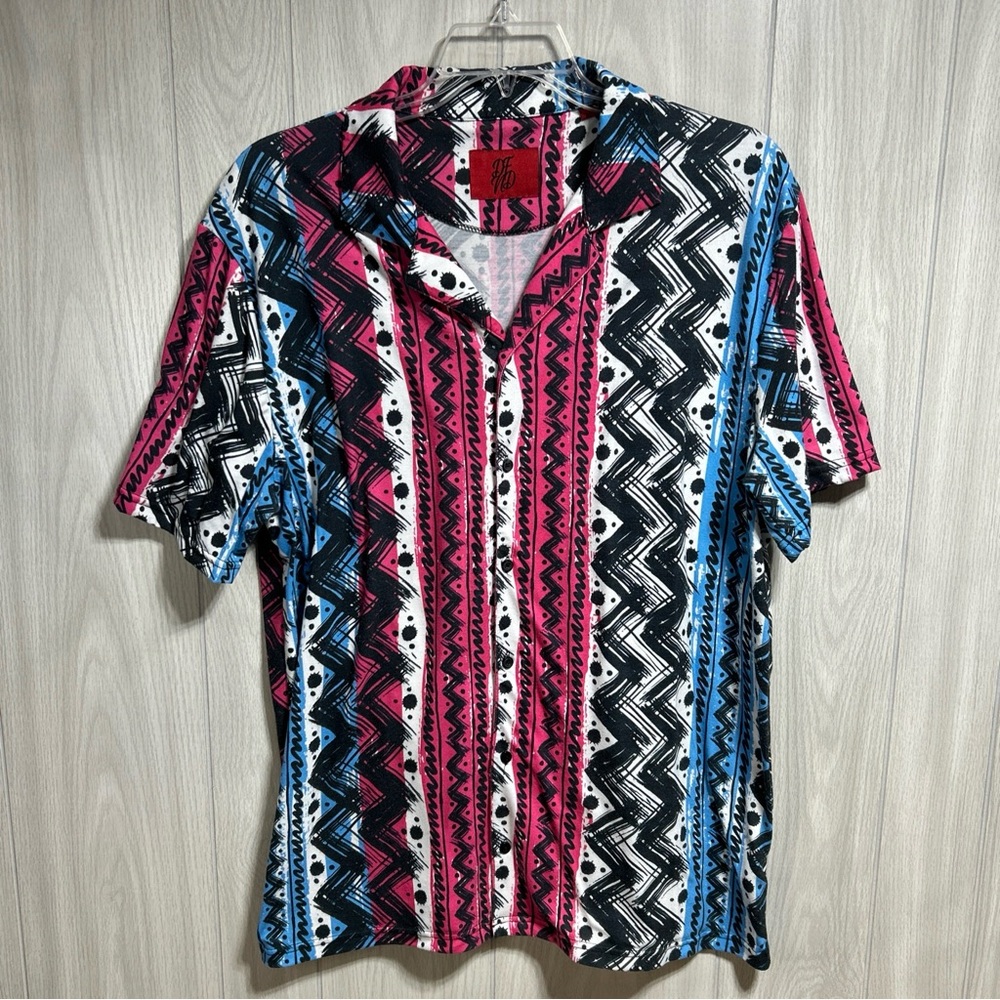 DFND Colorful Short Sleeve Button Down Shirt Size XL